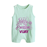 Newborn Rompersuit / Sleeveless Romper | Celebrate Raksha Bandhan with Happy Rakhi Print - MINT GREEN - 0 - 5 Months Old (Chest 18")