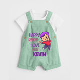 Soft Cotton Dungaree Set | Happy Rakhi Design for Newborns - MINT GREEN - 0 - 5 Months Old (Chest 18")