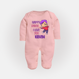Soft Cotton SleepSuit/ Full Sleeve Bodysuit | Happy Rakhi Design for Newborns - BABY PINK - New Born (Chest 7.5")