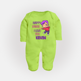 Soft Cotton SleepSuit/ Full Sleeve Bodysuit | Happy Rakhi Design for Newborns - LIME GREEN - New Born (Chest 7.5")