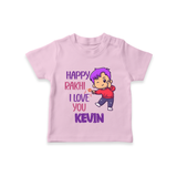 Soft Cotton T-Shirt | Happy Rakhi Design for Newborns - BABY PINK - 0-5 Months Old (Chest 17")