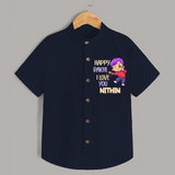 Soft Cotton Shirt | Happy Rakhi Design for Newborns - NAVY BLUE - 0 - 6 Months Old (Chest 23")