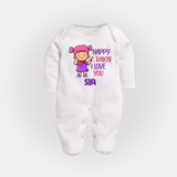 Baby's First Festival SleepSuit/ Full Sleeve Bodysuit | Happy Rakhi Cotton Set - WHITE - New Born (Chest 7.5")