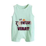 Happy Rakhi Rompersuit / Sleeveless Romper | Custom Name Print for Baby Festival Look - MINT GREEN - 0 - 5 Months Old (Chest 18")