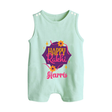 Custom Rakhi Rompersuit / Sleeveless Romper | Festive Baby Outfit for Happy Rakhi - MINT GREEN - 0 - 5 Months Old (Chest 18")