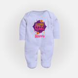 Custom Rakhi SleepSuit/ Full Sleeve Bodysuit | Festive Baby Outfit for Happy Rakhi - BABY BLUE - New Born (Chest 7.5")