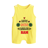 Baby Rompersuit / Sleeveless Romper for Raksha Bandhan | Happy Rakhi Theme Wear - PASTEL YELLOW - 0 - 5 Months Old (Chest 18")