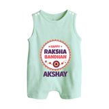 Rakhi Special Rompersuit / Sleeveless Romper | Happy Rakhi Design for Babies - MINT GREEN - 0 - 5 Months Old (Chest 18")