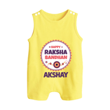 Rakhi Special Rompersuit / Sleeveless Romper | Happy Rakhi Design for Babies - PASTEL YELLOW - 0 - 5 Months Old (Chest 18")
