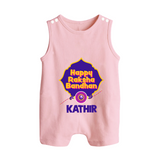 Happy Rakhi Outfit | Gentle Rompersuit / Sleeveless Romper for Baby Celebrations - BABY PINK - 0 - 5 Months Old (Chest 18")