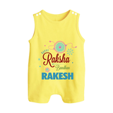 BabyÕs Raksha Bandhan Rompersuit / Sleeveless Romper | Happy Rakhi Theme Outfit - PASTEL YELLOW - 0 - 5 Months Old (Chest 18")