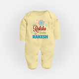 BabyÕs Raksha Bandhan SleepSuit/ Full Sleeve Bodysuit | Happy Rakhi Theme Outfit - PASTEL YELLOW - New Born (Chest 7.5")