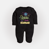 BabyÕs Raksha Bandhan SleepSuit/ Full Sleeve Bodysuit | Happy Rakhi Theme Outfit - BLACK - New Born (Chest 7.5")