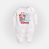 Baby Brother and Sister Sleep Suit/ Fullsleeve Bodysuit | Perfect for Gifting - WHITE - New Born (Chest 7.5")