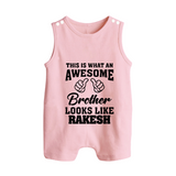 Cute Sibling Outfit for Kids | Brother and Sister Cotton Romper Suit/ Sleeveless Romper - BABY PINK - 0 - 5 Months Old (Chest 18")