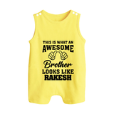 Cute Sibling Outfit for Kids | Brother and Sister Cotton Romper Suit/ Sleeveless Romper - PASTEL YELLOW - 0 - 5 Months Old (Chest 18")