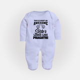 Brother and Sister Sleep Suit/ Fullsleeve Bodysuit | Soft Cotton Outfits for Siblings - BABY BLUE - New Born (Chest 7.5")
