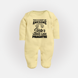 Brother and Sister Sleep Suit/ Fullsleeve Bodysuit | Soft Cotton Outfits for Siblings - PASTEL YELLOW - New Born (Chest 7.5")
