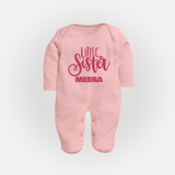 Little Sister Sleep suit/full sleeve body suit | Personalized Baby Sleep suit/full sleeve body suit for Your Little Princess - BABY PINK - New Born (Chest 7.5")
