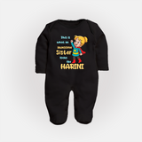 Baby Sibling Matching Clothes | Brother and Sister Celebration Sleep Suit/ Fullsleeve Bodysuit - BLACK - New Born (Chest 7.5")