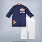 Custom Baby Kurta Set for Raksha Bandhan | Sibling Love in Every Stitch - NAVY BLUE - 3 - 6 Months Old (Chest 24", Kurta Length 14'', Waist 19", Pant Length 14")