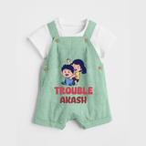 Trouble Dungaree Set | Personalized Baby Dungaree Set for the Little Troublemaker - MINT GREEN - 0 - 5 Months Old (Chest 18")