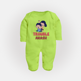 Trouble Sleep suit/full sleeve body suit | Personalized Baby Sleep suit/full sleeve body suit for the Little Troublemaker - LIME GREEN - New Born (Chest 7.5")