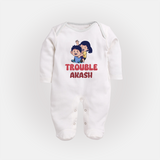Trouble Sleep suit/full sleeve body suit | Personalized Baby Sleep suit/full sleeve body suit for the Little Troublemaker - WHITE - New Born (Chest 7.5")