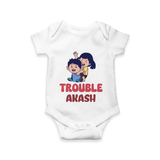 Trouble Romper/onesie | Personalized Baby Romper/onesie for the Little Troublemaker - WHITE - New Born (Chest 14")