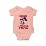Double Trouble Romper/onesie | Custom Baby Romper/onesie for Sibling Fun - PEACH - New Born (Chest 14")