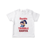 Double Trouble T-shirt | Custom Baby T-shirt for Sibling Fun - WHITE - 0-5 Months Old (Chest 17")