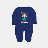 Chill King Sleep suit/full sleeve body suit | Personalized Baby Sleep suit/full sleeve body suit for the Little King - NAVY BLUE - New Born (Chest 7.5")