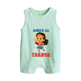 Wonder Sis Romper suit/sleeveless romper | Custom Baby Romper suit/sleeveless romper for the Wonder Sister - MINT GREEN - 0 - 5 Months Old (Chest 18")