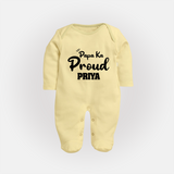 Paa Ka Proud Sleep suit/full sleeve body suit | Custom Baby Sleep suit/full sleeve body suit for the Proud DaddyÕs Little One - PASTEL YELLOW - New Born (Chest 7.5")