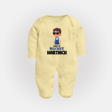 Chief of Mischief Sleep suit/full sleeve body suit | Personalized Baby Sleep suit/full sleeve body suit for the Little Mischief Maker - PASTEL YELLOW - New Born (Chest 7.5")
