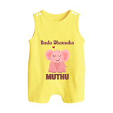 Bada Dhamaka Romper suit/sleeveless romper | Custom Baby Romper suit/sleeveless romper for the Big Bang in the Family - PASTEL YELLOW - 0 - 5 Months Old (Chest 18")
