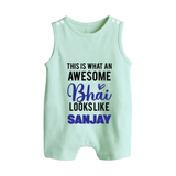 This is What an Awesome Bhai Looks Like Romper suit/sleeveless romper | Personalized Baby Romper suit/sleeveless romper for the Awesome Brother - MINT GREEN - 0 - 5 Months Old (Chest 18")