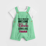 This is What an Awesome Behen Looks Like Dungaree Set | Custom Baby Dungaree Set for the Awesome Sister - GREEN - 0 - 5 Months Old (Chest 18")