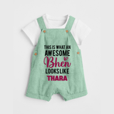 This is What an Awesome Behen Looks Like Dungaree Set | Custom Baby Dungaree Set for the Awesome Sister - MINT GREEN - 0 - 5 Months Old (Chest 18")