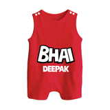 Bhai Romper suit/sleeveless romper | Custom Baby Romper suit/sleeveless romper for Your Best Brother - RED - 0 - 5 Months Old (Chest 18")