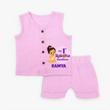 My First Raksha Bandhan Baby Girl Jabla – girl sitting with Rakhi theme. - BABY PINK - 0 - 3 Months Old (Chest 9.8")