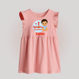 My First Raksha Bandhan Baby Boy Baby Frock– boy sitting with Rakhi theme. - BABY PINK - 0 - 3 Months Old (Chest 17")