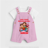 Our First Raksha Bandhan Sibling Dungaree – brother & sister holding Rakhi. - BABY PINK - 0 - 5 Months Old (Chest 18")
