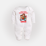 Our First Raksha Bandhan Sibling Fullbody Suit – brother & sister holding Rakhi. - WHITE - New Born (Chest 7.5")