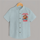 Our First Raksha Bandhan Sibling Shirt – brother & sister holding Rakhi. - ARCTIC BLUE - 0 - 6 Months Old (Chest 23")