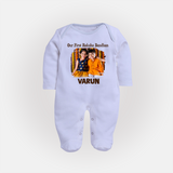 Our First BhaiDooj Together Fullbody Suit – happy siblings hugging. - BABY BLUE - New Born (Chest 7.5")