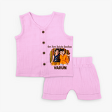Our First BhaiDooj Together Jabla – happy siblings hugging. - BABY PINK - 0 - 3 Months Old (Chest 9.8")