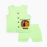 Our First BhaiDooj Together Jabla – happy siblings hugging. - PASTEL GREEN - 0 - 3 Months Old (Chest 9.8")