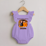Our First BhaiDooj Together Romper Frock – happy siblings hugging. - LILAC - 0 - 3 Months Old (Chest 19")