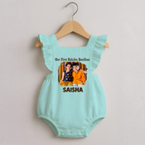 Our First BhaiDooj Together Romper Frock – happy siblings hugging. - MINT GREEN - 0 - 3 Months Old (Chest 19")